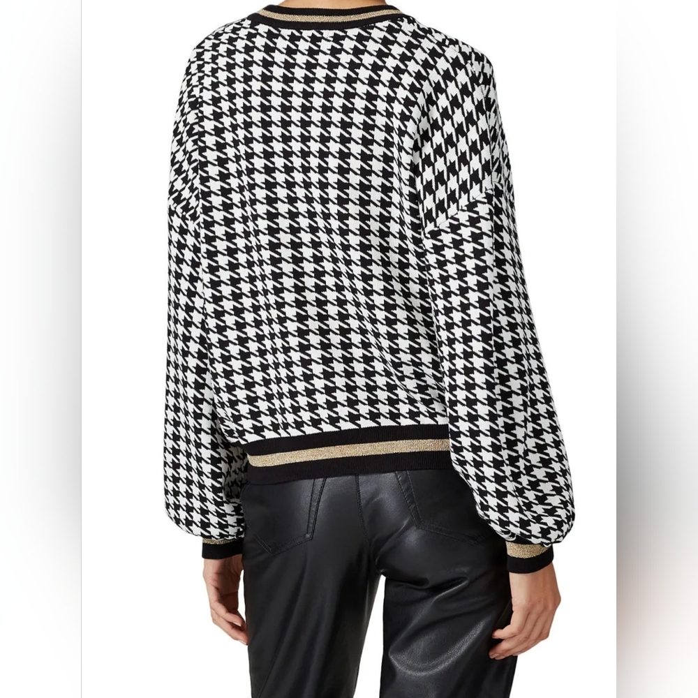 525 America Gold Metallic Black and White Houndstooth Sweater Size Small - Picture 6 of 9
